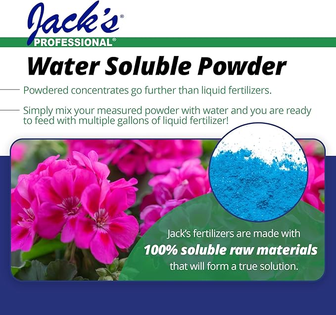 Jack's Professional 15-15-15 Geranium Water-Soluble Fertilizer with Micronutrients for Root Growth and Bud Set in Geraniums Grown in Continuous Liquid Feed Programs, 25lbs