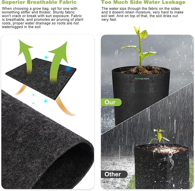 Tall Fabric Pots for Plants, 15 Gallon 2 Pack Cloth Grow Bags with Short Handles, Taller Design for Deep Root Vegetables, Washable Reusable Plant Pots for Garden Patio Pond