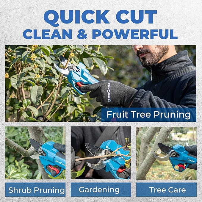 Dong Cheng 20V Brushless Electric Pruning Shears, 1.4″ Optimized Cut & 4-Level Adjustment Electric Pruner, Premium SK5 Blade, Cordless Pruning Shears with 2.0Ah Battery for Tree & Garden Branches