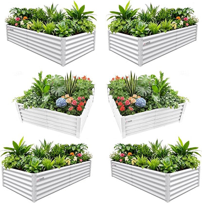 A ANLEOLIFE 6-Piece 18 Inch Tall Antique White Raised Garden Beds Kit, Rectangular & Square Planters for Organized Backyard Gardens