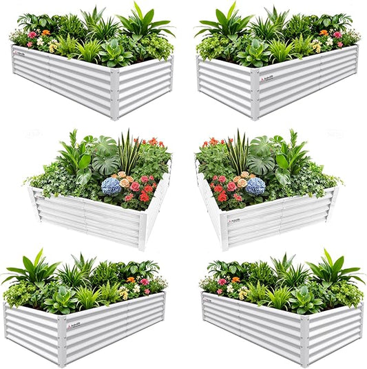 A ANLEOLIFE 6-Piece 18 Inch Tall Antique White Raised Garden Beds Kit, Rectangular & Square Planters for Organized Backyard Gardens