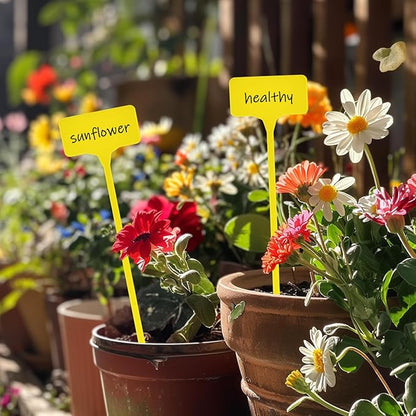 Plant Labels,60PCS Yuanling T-Type 11.4" Large Plastic Plant Tags Waterproof Plant Makers Nursery Garden Labels for Outdoor Indoor Plants Herbs Flowers Vegetable Potted Belt Marker Pen (Yellow)