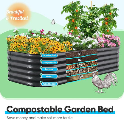 Quictent Galvanized Raised Garden Bed Kit, 6x3x1.5 ft Oval Metal Planter Box Tall for Vegetables Outdoor Backyard, Strengthened by Crossbar, Dark Gray