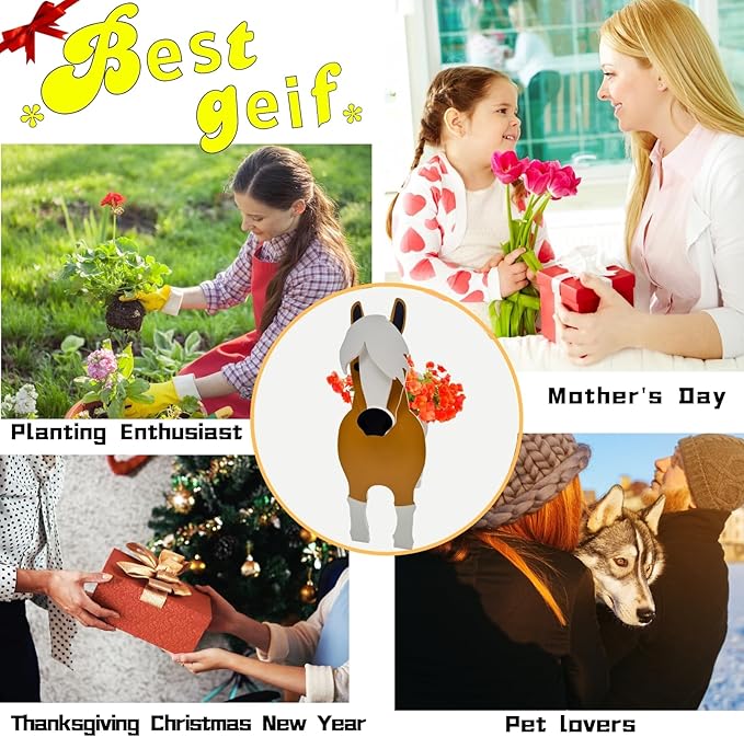 Horse Planter Plant Pots,Animal Flower Pot for Indoor/Outdoor,Small Cute PVC Animal Face Shape Plant Container Best for Home Office Garden Decoration Mom Gift Ideas