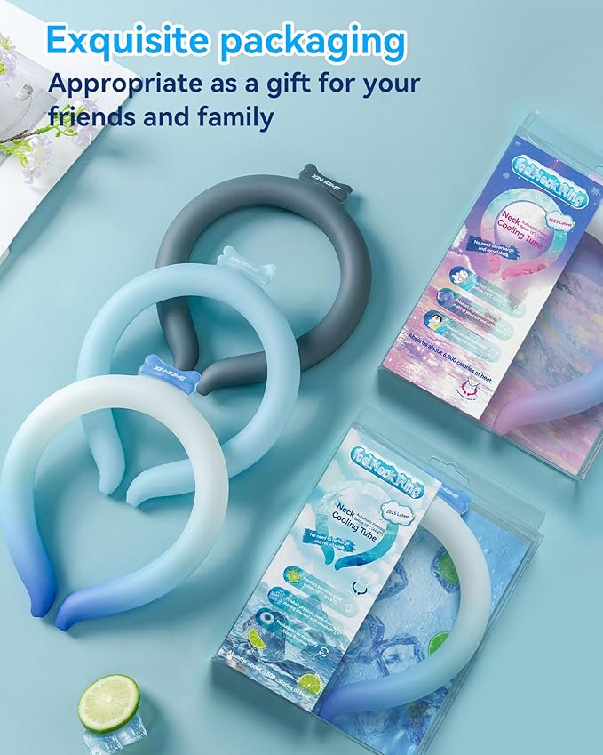 Neck Cooling Tube Wraps Ice Ring Neck Cooler Personal Ice Pack Wrap for Hot Weather Gel Reusable Wearable Gel Cooling for Summer Heat Hot Flashes Freezer Below 64.4℉