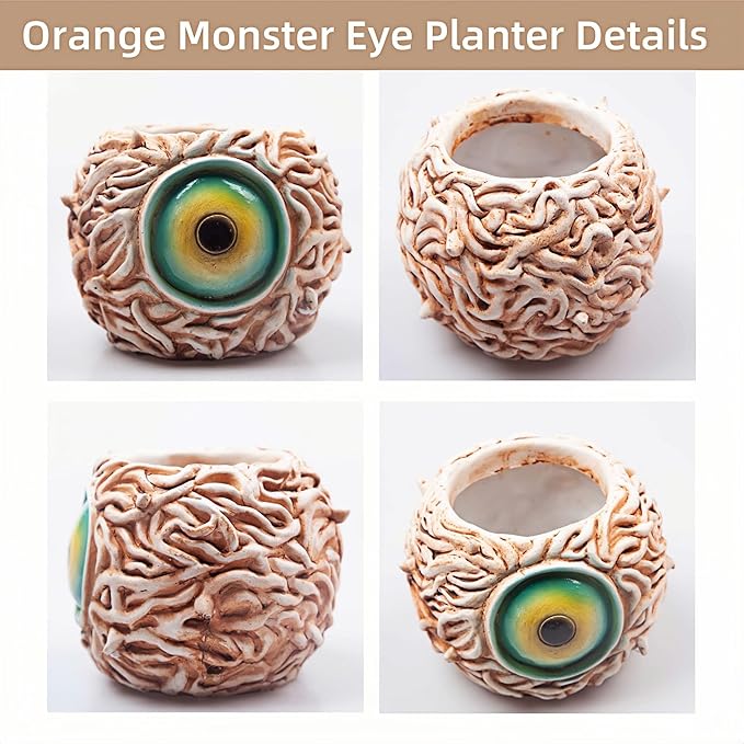 Orange Monster Eye Planter Creative Unique Eye Plant Pot,Resin Succulent Plants Pot with Drainage, for Outdoor Garden Deco and Home Art Decoration(Orange)