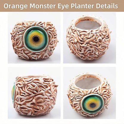 Orange Monster Eye Planter Creative Unique Eye Plant Pot,Resin Succulent Plants Pot with Drainage, for Outdoor Garden Deco and Home Art Decoration(Orange)