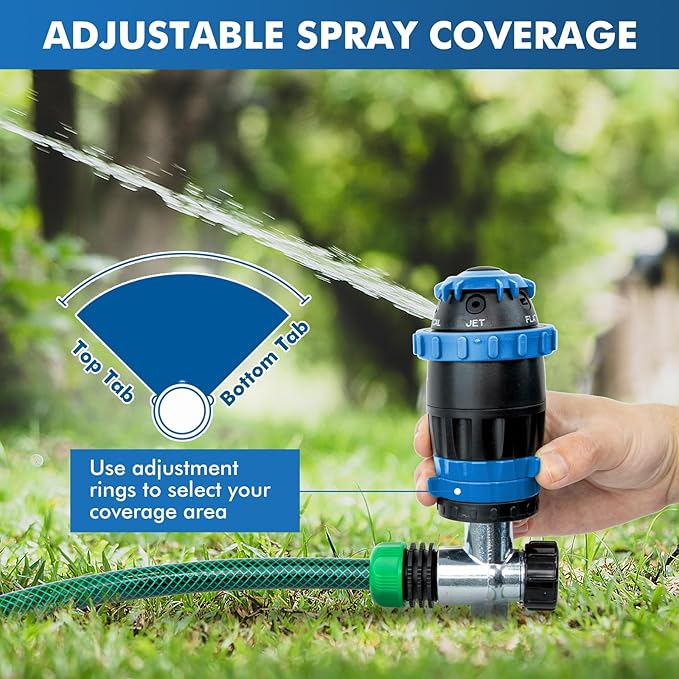 RESTMO Gear Drive Sprinkler with Metal Spike Base, 5-Pattern Heavy Duty Gardening Watering System, Multi-Adjustable Lawn Sprinkle for Garden Plant, Flower Bed and Large Yard Area Watering, Blue