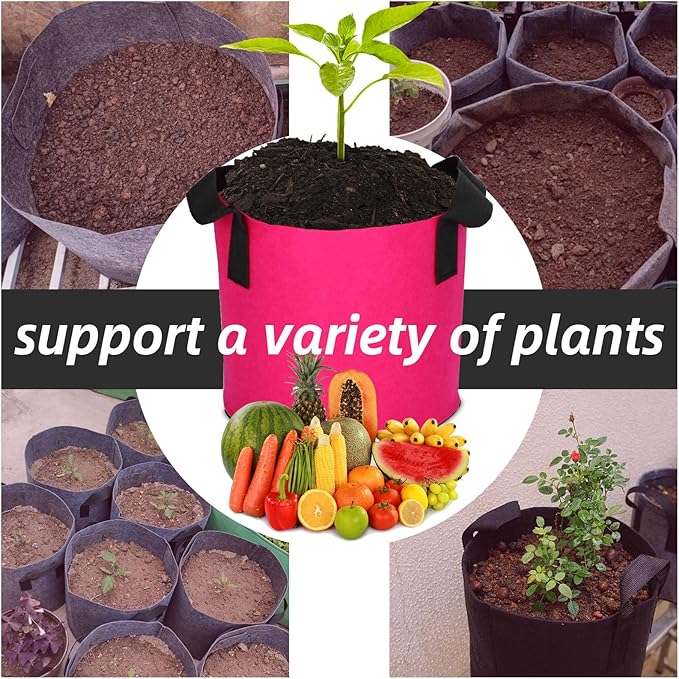 Grow Bags,Growing Pot Bags Garden Grow Bag Indoor Outdoor Fabric Aeration Plant Pot Container Flower Vegetable Pouch (Rose Red,15Gallon)
