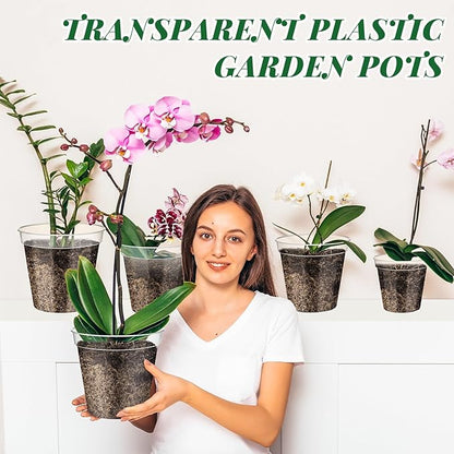 Maxcheck 24 Pcs Thick Clear Nursery Pots for Plants Transparent Plastic Garden Pots with Holes for Seedling Variety Plants Growing in Garden Home (4+6+8 Inch)
