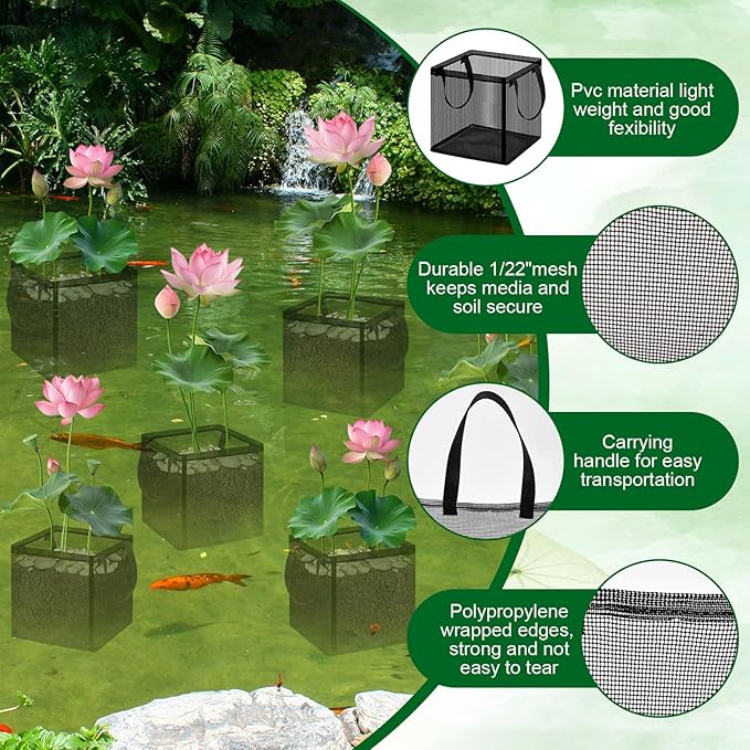 2pcs Aquatic Planting Bags with Handles,7.8" Aquatic Pond Planter for Pond, Square Grow Bags, Durable Breathe Reusable Fabric Plant Bags for Aquatic Plants, Potato, Carrot, Flower (1 Gallon)