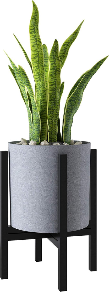 FaithLand Plant Pot 10 inch - Perfectly Fits Mid-Century Modern Plant Stand - Drainage Plug and Drainage Mesh Screen - Gray Planter Pot