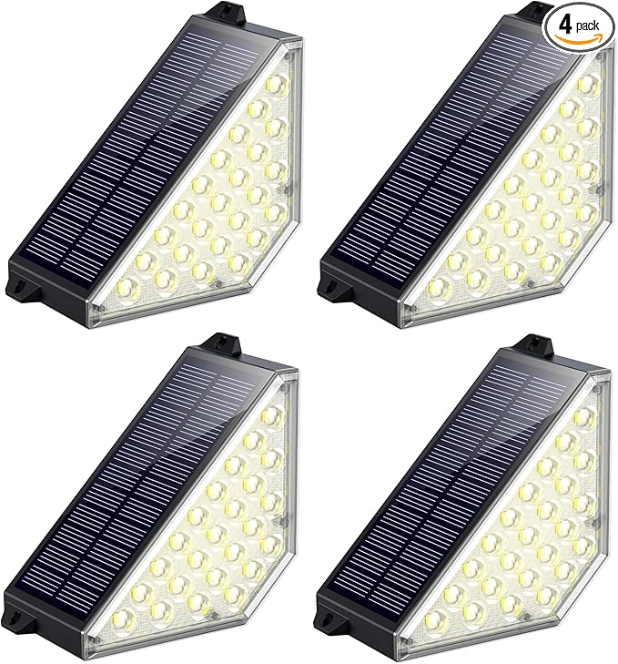 TECKNET Solar Step Lights for Outside, 2 Modes Brightness Adjustable, 24 LEDs Solar Stair Lights Outdoor, IP67 Waterproof Deck Light for Yard, Porch, Front Door, Patio, Garden