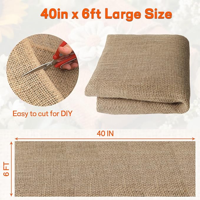 Burlap Fabrics Roll Natural Jute Burlap Garden Tree Wrap Outdoor Weed Barrier DIY Fall Halloween Craft Winter Frost Plant Landscape Blankets Cloth for Plant Gardening Shrubs (40in*6ft)