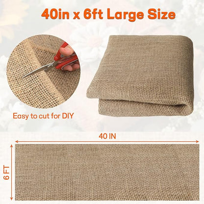 Burlap Fabrics Roll Natural Jute Burlap Garden Tree Wrap Outdoor Weed Barrier DIY Fall Halloween Craft Winter Frost Plant Landscape Blankets Cloth for Plant Gardening Shrubs (40in*6ft)