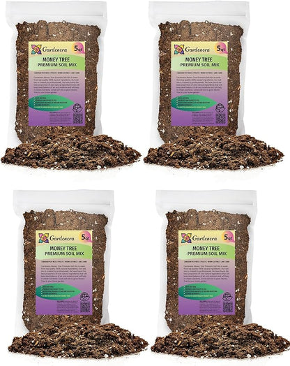 GARDENERA Premium Soil Blend for Money Trees - 20 Quart - Perfect for Growing and Repotting Guiana Chestnut (4 Bags of 5 Quart)