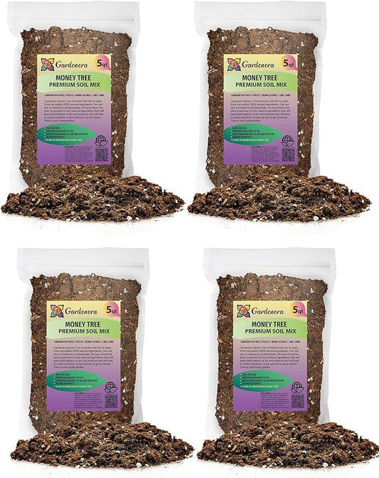 GARDENERA Premium Soil Blend for Money Trees - 20 Quart - Perfect for Growing and Repotting Guiana Chestnut (4 Bags of 5 Quart)
