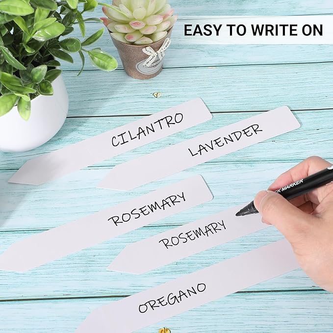 Greaner Plant Markers 50PCS, 8 Inch Plastic Plant Tags with Garden Marker Pen, Plant Tags and Labels for Outdoor Garden Waterproof, Plant Identification Stakes for Indoor Outdoor Plants-White