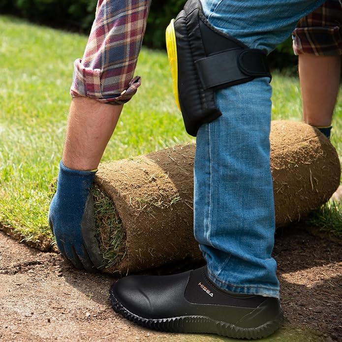 HISEA Unisex Waterproof Garden Shoes, Men's Rubber Rain Boots Women's Ankle Rain Shoes Neoprene Camp Booties Outdoor Slip-On Footwear for Gardening, Farming, Camping, Car Wash, Lawn Care and Yard Work