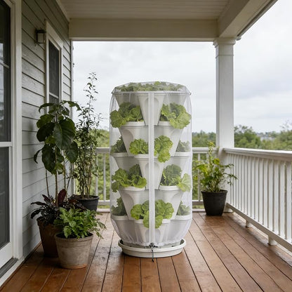 2 Pcs Vertical Plant Pot Insect Netting with Zipper, 39" x 20" Stackable Planter Garden Net Cover, 5 Tier Planter Pot Insect Bird Barrier Protection Mesh for Strawberry Herb Flower Fruit Vegetable