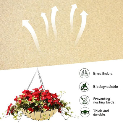 12x120 Inch Fabric Planter Liner Roll Non Woven Plant Felt Liner Roll Beige Coco Liners Roll Alternative Coconut Basket Liner Roll Replacement Easy to Cut for Planter Hanging Flower Basket Window Box