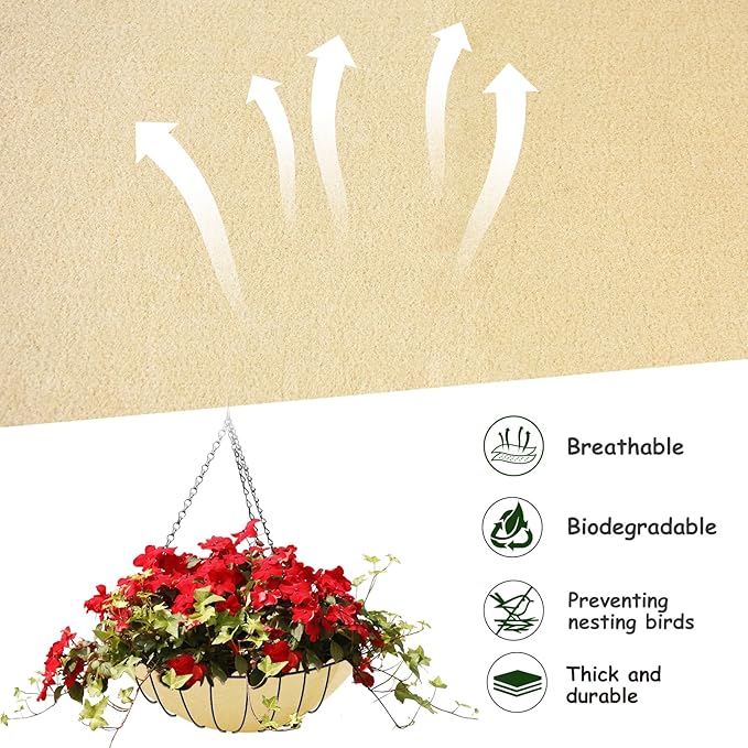12x80 Inch Fabric Planter Liner Roll Non Woven Plant Felt Liner Roll Beige Coco Liners Roll Alternative Coconut Basket Liner Roll Replacement Easy to Cut for Planter Hanging Flower Basket Window Box