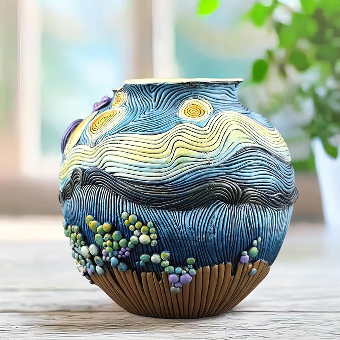 Starry Night Flower Pot Acolorful Art Resin Vase Unique Indoor and Outdoor Potted Plant Container for Home Balcony Decoration (1PCS)