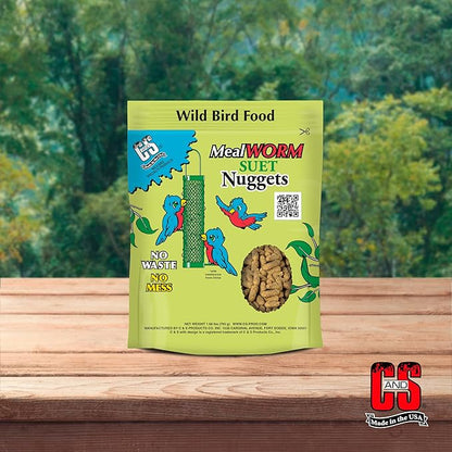 C&S Mealworm Suet Nuggets, Outdoor Wild Bird Food for Robins, Blue Jays, Woodpeckers, Wrens, Bluebirds and More, 27 Ounces