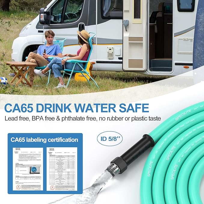 SPECILITE 5/8" RV Drinking Water Hose 25 FT, CA65 Certified with Aluminum Fittings, Kink & Tangle Free Flexible for Camper, Garden, Boat, Trailer