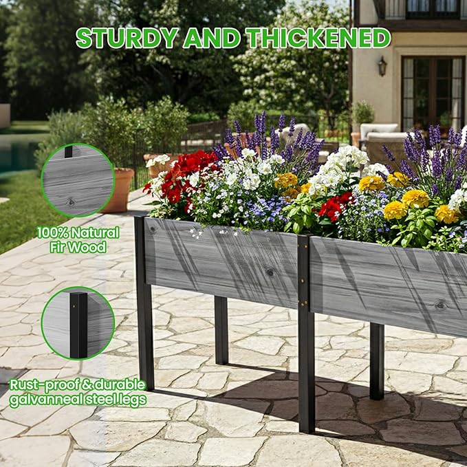DoCred Raised Garden Bed, 70.9" x 22.8" x 31.5" Large Elevated Wooden Horticulture Planter Box with Metal Legs Standing Growing Bed Planter for Gardening, Balcony, Backyard, Patio