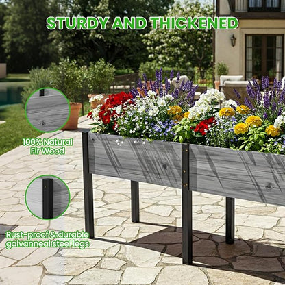 DoCred Raised Garden Bed, 70.9" x 22.8" x 31.5" Large Elevated Wooden Horticulture Planter Box with Metal Legs Standing Growing Bed Planter for Gardening, Balcony, Backyard, Patio