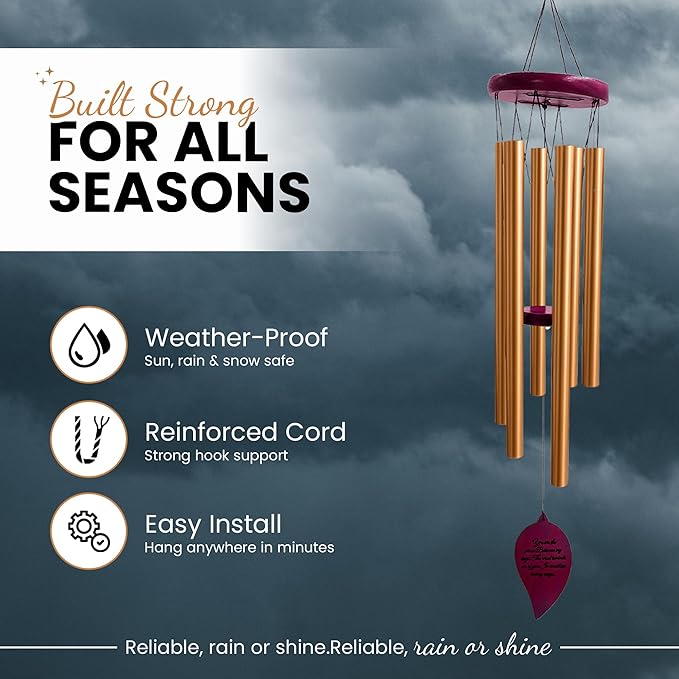 Memorial Wind Chimes for Loss of Loved One - 36" Tree of Life, Deep Toned Sympathy Windchimes Outdoors, Porch Decor, Double-Sided Engraved, Bereavement Gifts for Loss of Father, Mother - Gold