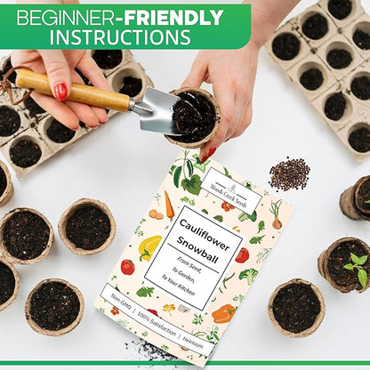 Snowball Cauliflower Seeds – Heirloom Non-GMO White Cauliflower Variety for Planting Outdoors & Vegetable Gardens | Woods Creek Seeds