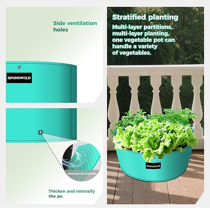 2 Pack 10 Gallon 3 Compartment Grow Bag, Vegetable Growing Bag Thickened PE Garden Pots with Drainage Holes, Branch-Binding Holes, Reusable Plant Bag for Vegetables,Flowers