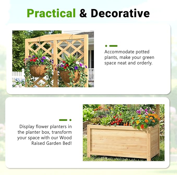DoCred Raised Garden Bed with Trellis, 30" L x 16" W x 59" H Freestanding Elevated Planter Box for Climbing Plants, Outdoor Wooden Privacy Screen with Garden Box for Backyard Patio Balcony Decor