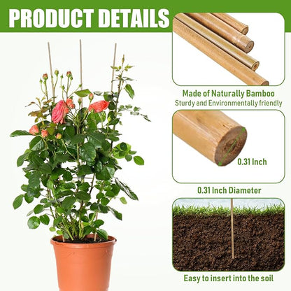 Suzile 100 Pcs Bamboo Stakes Bulk, Natural Plant Stakes Bamboo Garden Supports Climbing for Tomatoes, Beans, Vegetable and Potted Plants (48 Inch)