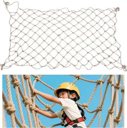Jute Hemp Rope Net,Heavy Duty Natural Safety Rope Netting Balcony Stairs Fence Garden Playground Protection Net Indoor & Outdoor Decoration Rope Netting (6.5FT*9.8FT)