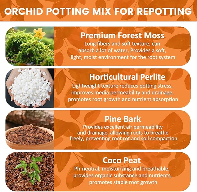 Legigo 2 QT Orchid Potting Mix for Repotting- Include Moss, Pine Bark, Perlite and Coco Peat, Orchid Bark Potting Mix, Orchid Soil for Potting Indoor Plants, Enhanced Drainage & Root Ventilation