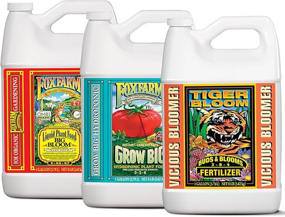 FoxFarm Hydro Liquid Trio Pack - Big Bloom, Grow Big, Tiger Bloom Fertilizers for Vigorous Plant Growth, Bud Development & Abundant Fruit - Complete Hydroponic Plant Food Set - 3 Gallon Bottles