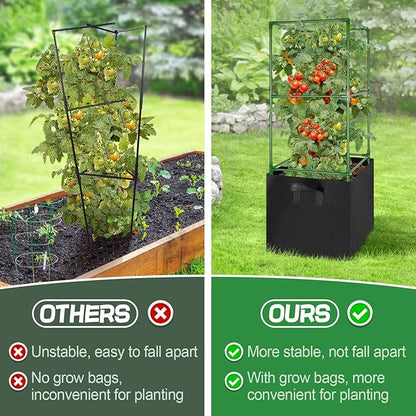 ANPHSIN 3 Sets Tomato Cages with 17 Gallon Grow Bags, 46'' Heavy-Duty Plant Support Trellis Tomato Planter Pots Kit, Garden Vegetables Cucumber Flowers Vertical Climbing Plants Vines