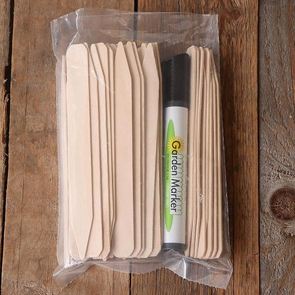6 inch Wooden Plant Labels, 50 pcs with Garden Marker