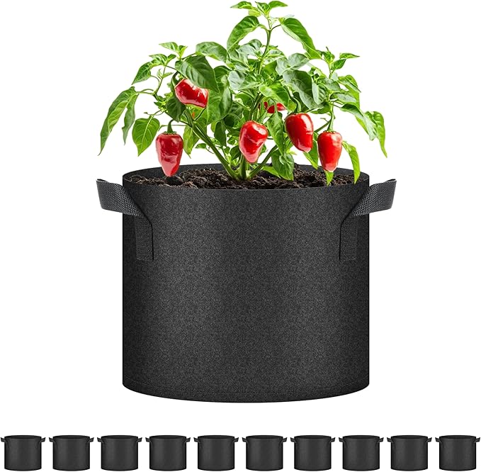 Simple Deluxe Grow Bags 7 Gallon 10 Pack Planter Pots with Handles, Thickened Nonwoven Fabric Aeration Cloth Bag, Heavy Duty Gardening for Tomoato, Potato, Vegetable, Herbs and Flowers, Black