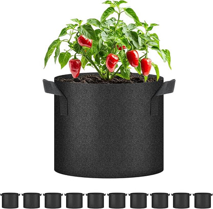 Simple Deluxe Grow Bags 7 Gallon 10 Pack Planter Pots with Handles, Thickened Nonwoven Fabric Aeration Cloth Bag, Heavy Duty Gardening for Tomoato, Potato, Vegetable, Herbs and Flowers, Black