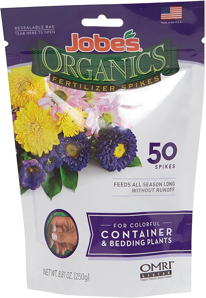 Jobe’s Organics Garden Fertilizer Spikes for Container and Potted Plants, Easy Plant Care for Houseplants and Garden Beds, 50 Count