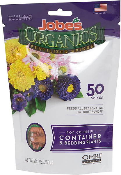 Jobe’s Organics Garden Fertilizer Spikes for Container and Potted Plants, Easy Plant Care for Houseplants and Garden Beds, 50 Count