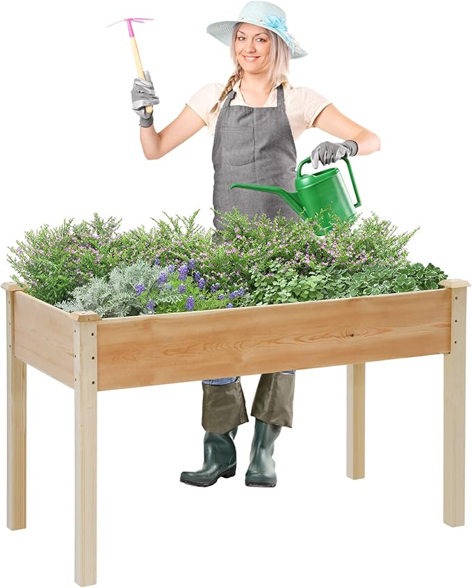 BLKMTY Wooden Garden Bed Raised Planter Box with Legs Outdoor Vegetable Planter Boxes Patio Raised Flower Bed Above Ground Table Planters Elevated Wood Planter Box Stand for Backyard,Balcony