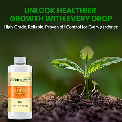 Humboldts Secret pH Down for Plants | Liquid pH Adjuster and Balancer for Soil Coco Hydroponics | Concentrated Phosphoric Acid Solution Supporting Nutrient Uptake and Strong Growth | 8 Ounce