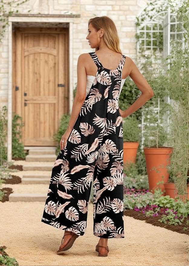 IWOLLENCE Women's Summer Jumpsuits Boho Wide Leg Overalls Casual Loose Rompers with Pockets 2025