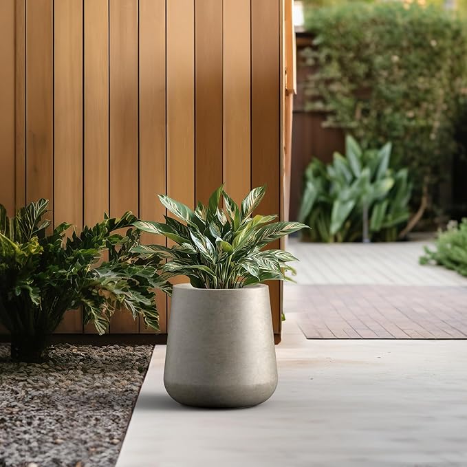 Kante Large Round Concrete Planter, 11.8" Dia Classic-Style Plant Pot with Drainage Hole, Ideal for Home, Patio, Garden, Flowers, Trees, Weathered Concrete Finish with Painted Interior