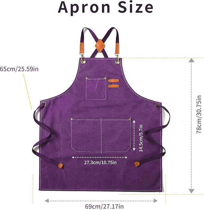 Tosewever Canvas Cross Back Chef Cotton Aprons for Men Women with Large Pockets